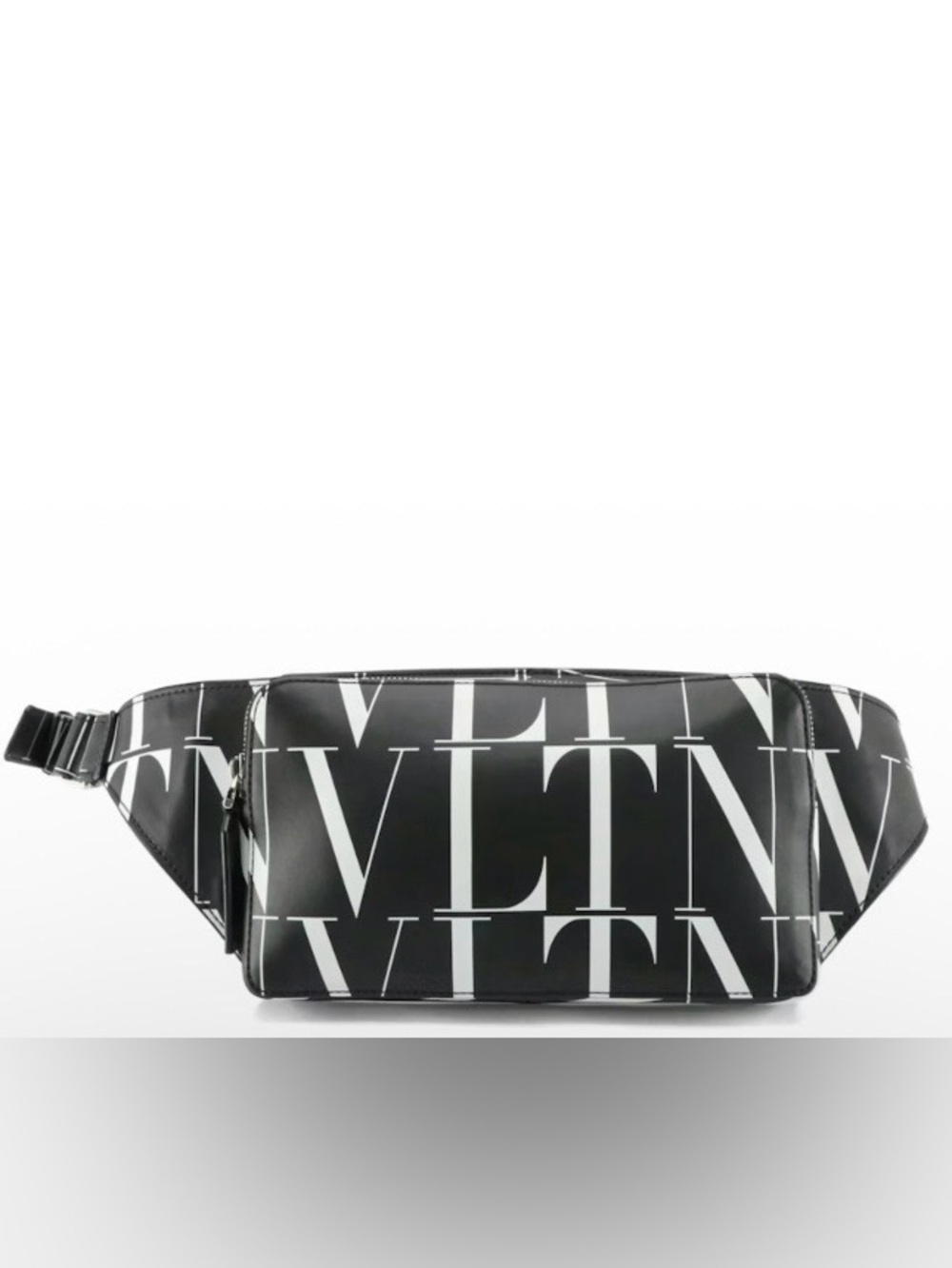 Valentino Garavani Black & White VLTN Logo Leather Belt Bag